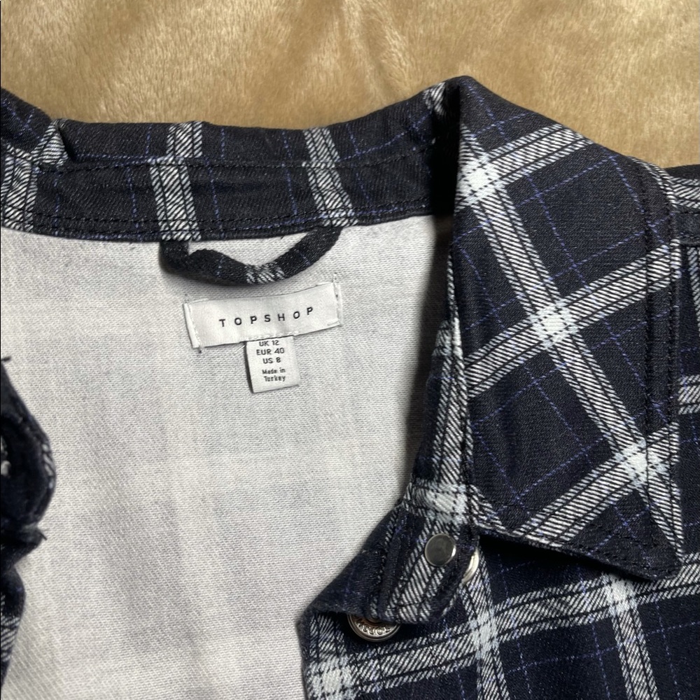 Topshop Plaid Denim Shacket Navy - Picture 6 of 6